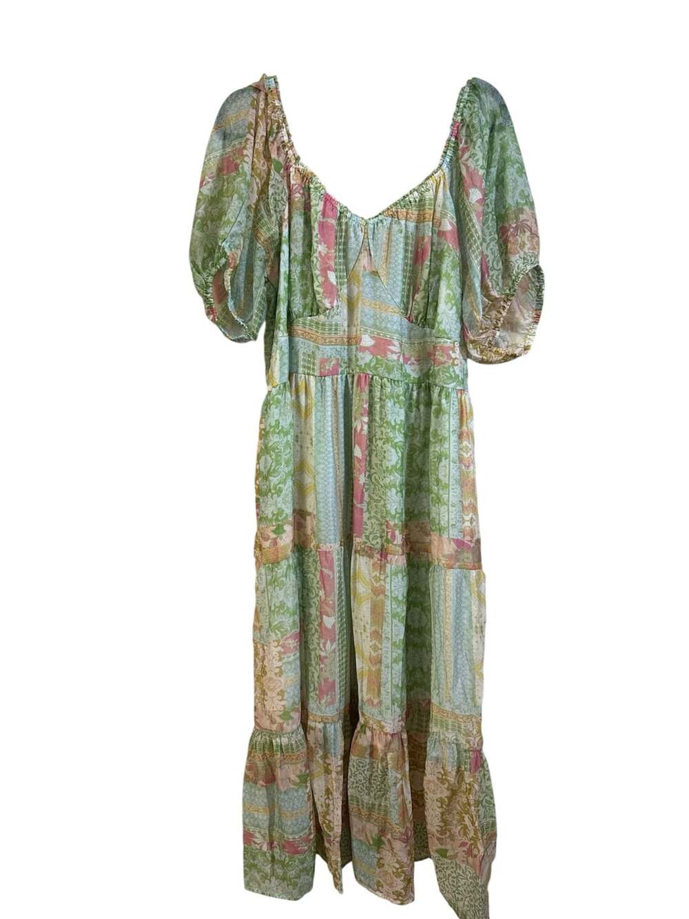 Jessica Simpson Emmory Tiered Maxi Dress Misty Rose Patchwork NWT Boho  2X